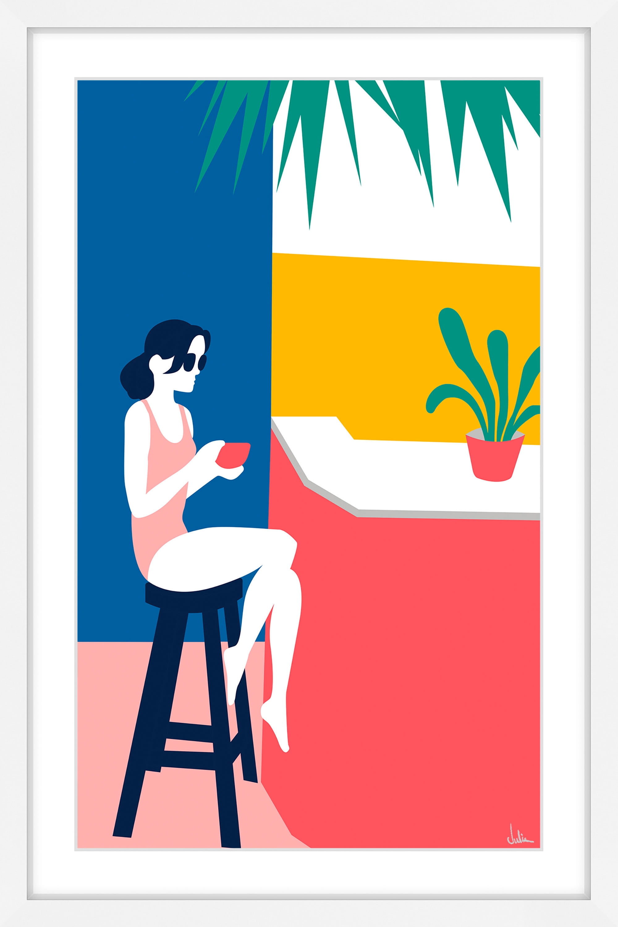 A Lady at the Beach Bar Framed Painting Print
