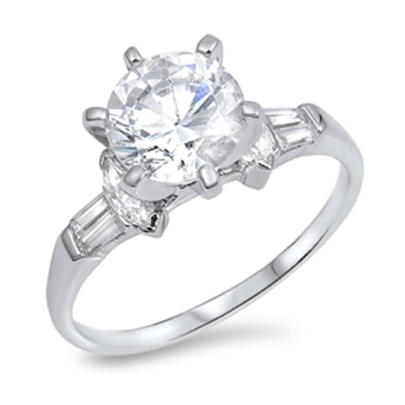 Clear CZ Solitaire Wedding Round Ring .925 Sterling Silver Band White Jewelry Female Size 7