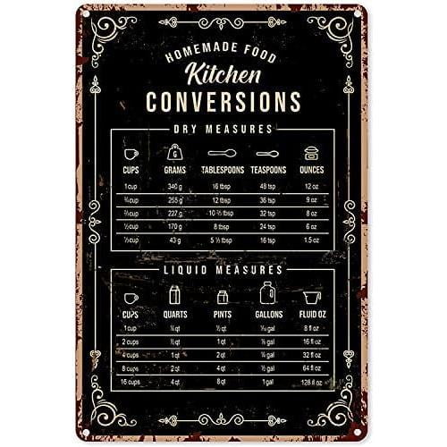 8*12inchs Baking Signs Wall Decor Kitchen Conversion Chart Baking Knowledge Tin Sign Decoration Vintage Chic Metal Poster Wall Decor Art Gift for Man Cave Bar Cafe House 16x12 inch