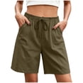 thumbnail image 3 of Women's Cotton Loose Fit Casual Shorts with Pockets Elastic Waist Drawstring Comfy Soft Stretchy Summer Lounge Athletic Gym Outdoor Everyday Womens | VerBelle,Army Green L, 3 of 7