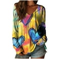 thumbnail image 3 of Xuyuer Cute Heart Graphics T-Shirt Women Valentines Shirt Colorful Dye Love Printed V-Neck Short Sleeves Retro Tee Top, 3 of 3
