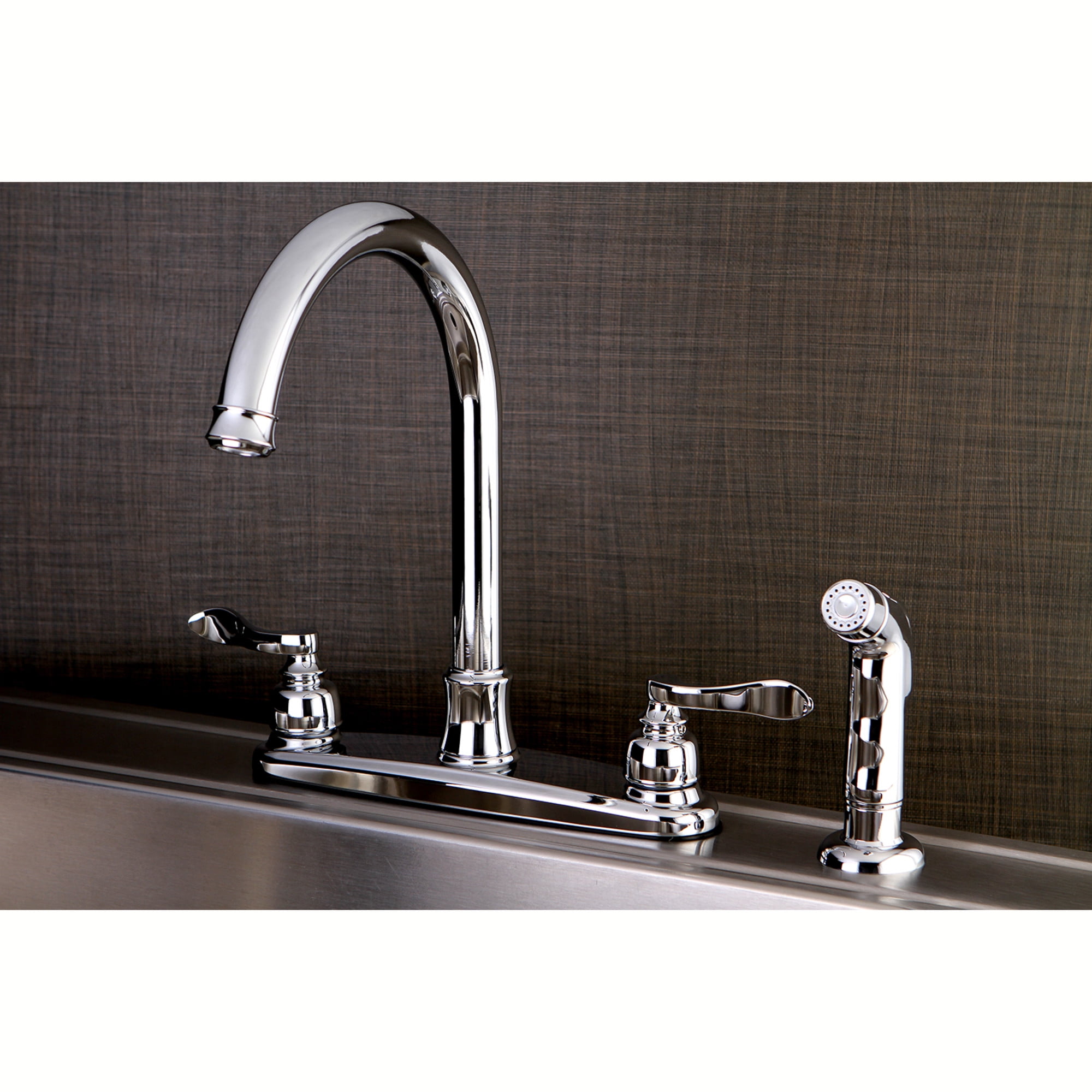 Kingston FB7791NFLSP NuWave French Two-Handle 4-Hole 8" Centerset Kitchen Faucet with Side Sprayer in Polished Chrome