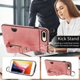thumbnail image 5 of for iPhone 7 Plus/8 Plus Wallet Case with Card Holder, Hand Wrist Strap Loop Holder Kickstand, Finger Grip Ring Buckle PU Leather Double Buttons Shockproof Cover for iPhone 7 Plus/8 Plus, Pink, 5 of 10