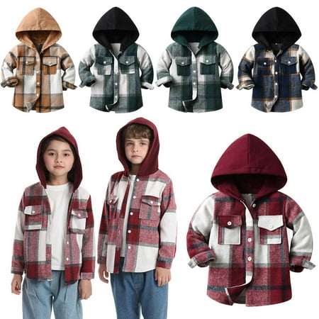 

Uxgjfwu Kids Hoodie Shackets Toddler Flannel Henley Neck Jacket Plaid Long Sleeve Tops Shacket Baby Boys and Girls Fall Shirt Coat Outwear