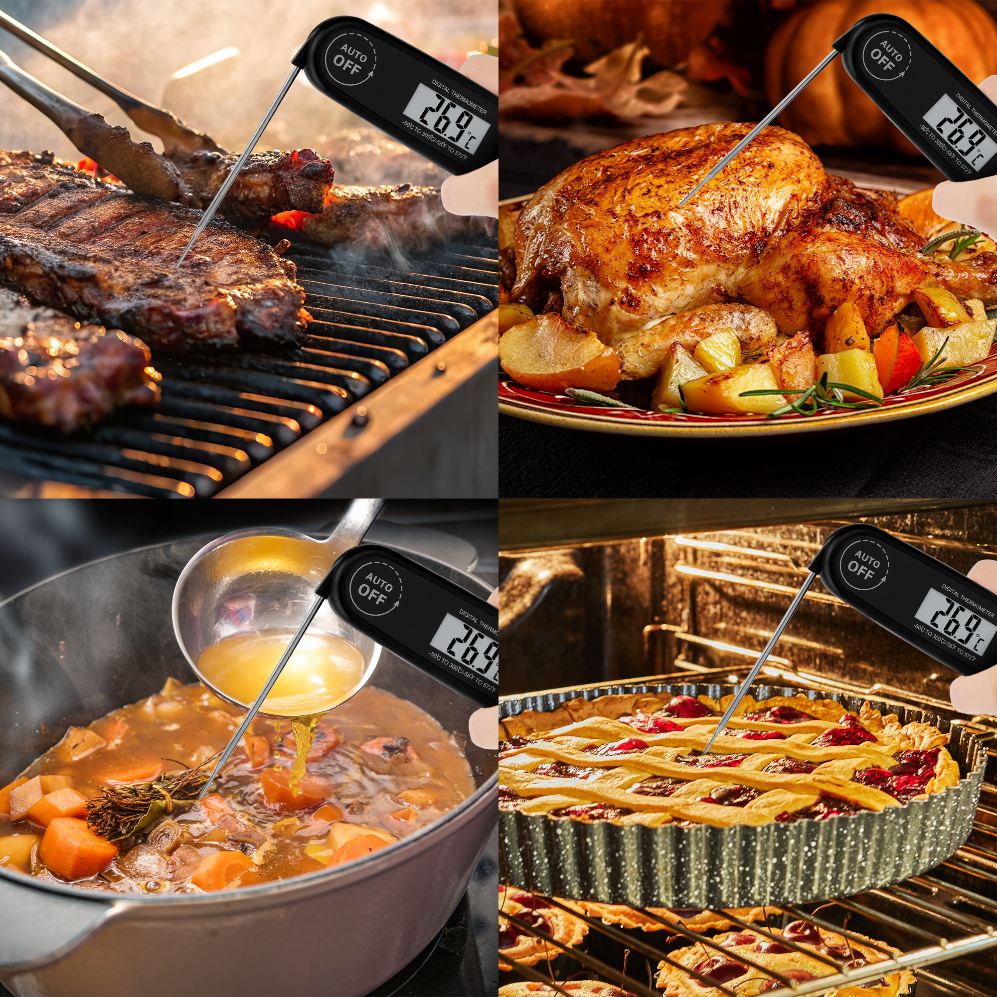 Unique Bargains Strong Plastic Digital Meat Thermometer Black 7.3x2x1 in