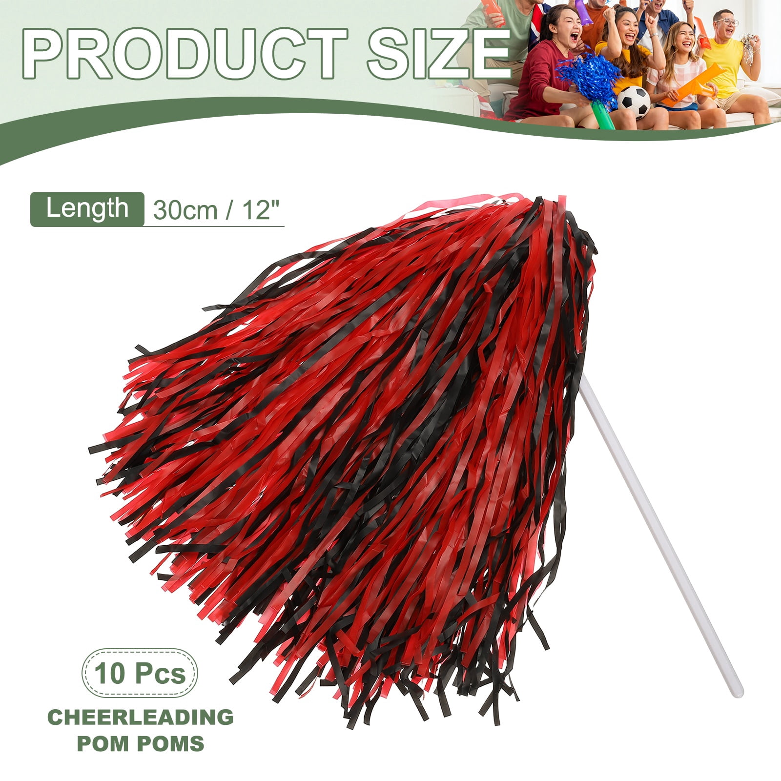 Uxcell Cheerleader Pom Poms Spirit Shakers Cheer Pompoms, Long Handle for Team Sports Dance Party Performance Cheering Black Red