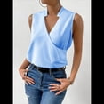 thumbnail image 4 of Camisetas Sin Mangas Plisadas para Mujer, Blusas Casuales Sin Mangas con Cuello en V, Camiseta Básica de Verano Azul XXL, 4 of 7