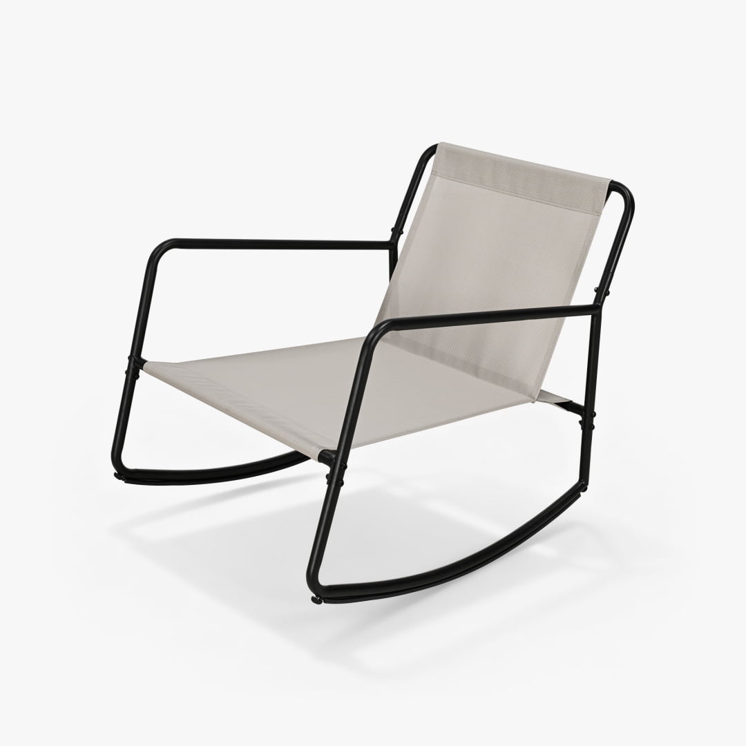 2-Piece Metal Comfy Modern Patio Rocking Chair Set with Side Table, Off-white