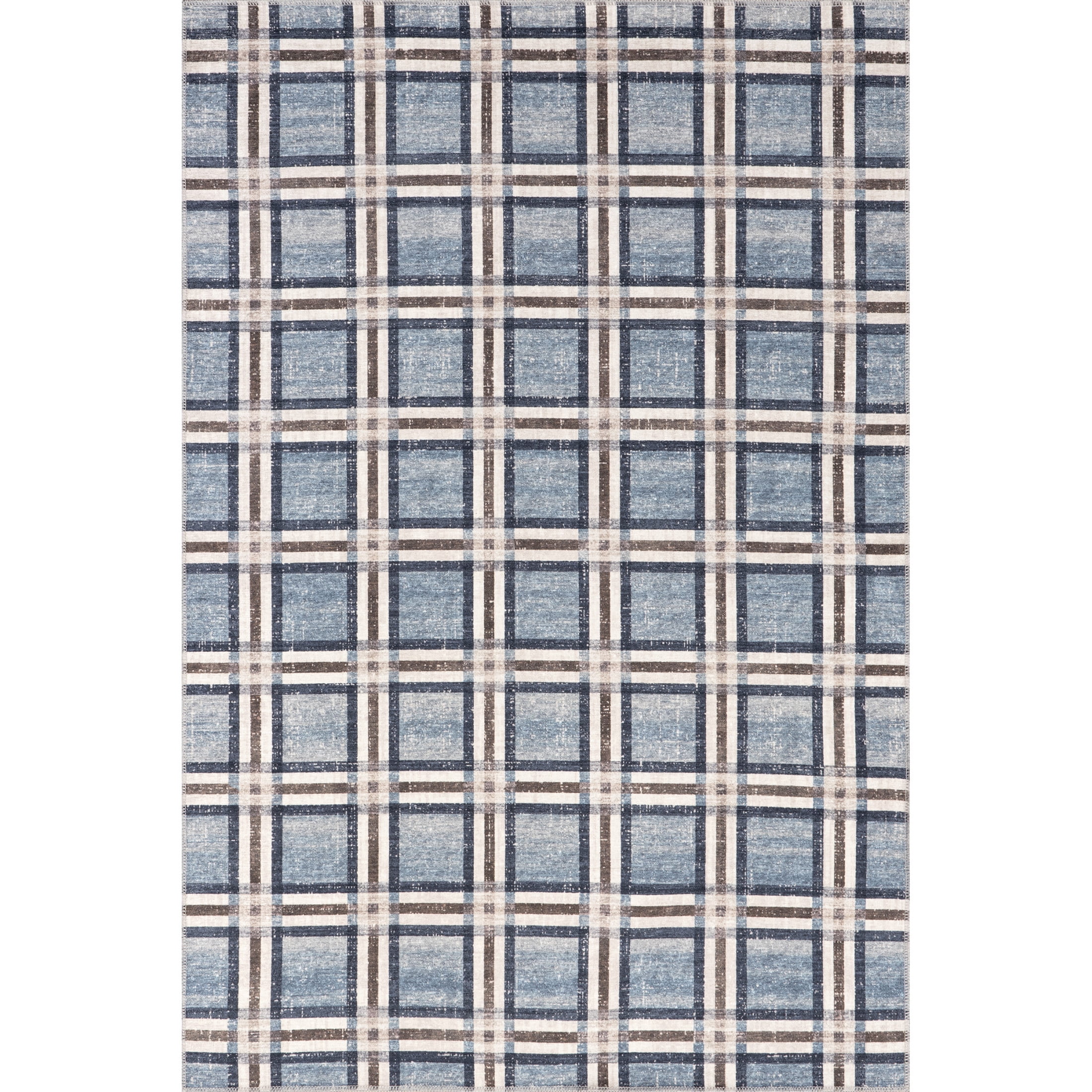 Nuloom Steph SpinClean Windowpane Plaid Machine Washable Area Rug, 5' x 8', Steph Blue
