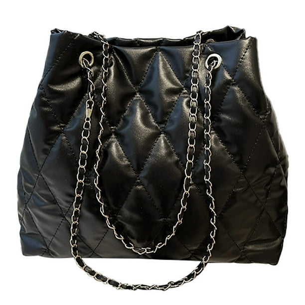 Women Shoulder Bag Large Capacity Chain Handbag Diamond Pattern Inclined Shoulder Bag for Daily Life Shopping Black One Size
