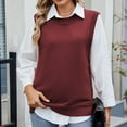 thumbnail image 2 of WRKEKC Sweaters for Women Autumn Winter Casual Sleeveless Solid Color Knit Vest with Round Neck Button Detail Open Front Slit Design for Layering Over Tops, 2 of 7