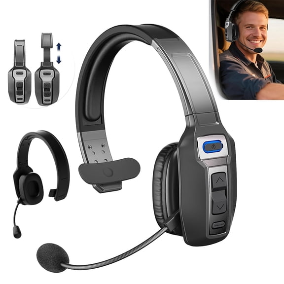 Wireless Trucker Bluetooth Headset with AI Noise Cancellation, 270° Rotatable Mic, Mute Button, 60Hrs Talk Time, Soft Earcups for All-Day Comfort