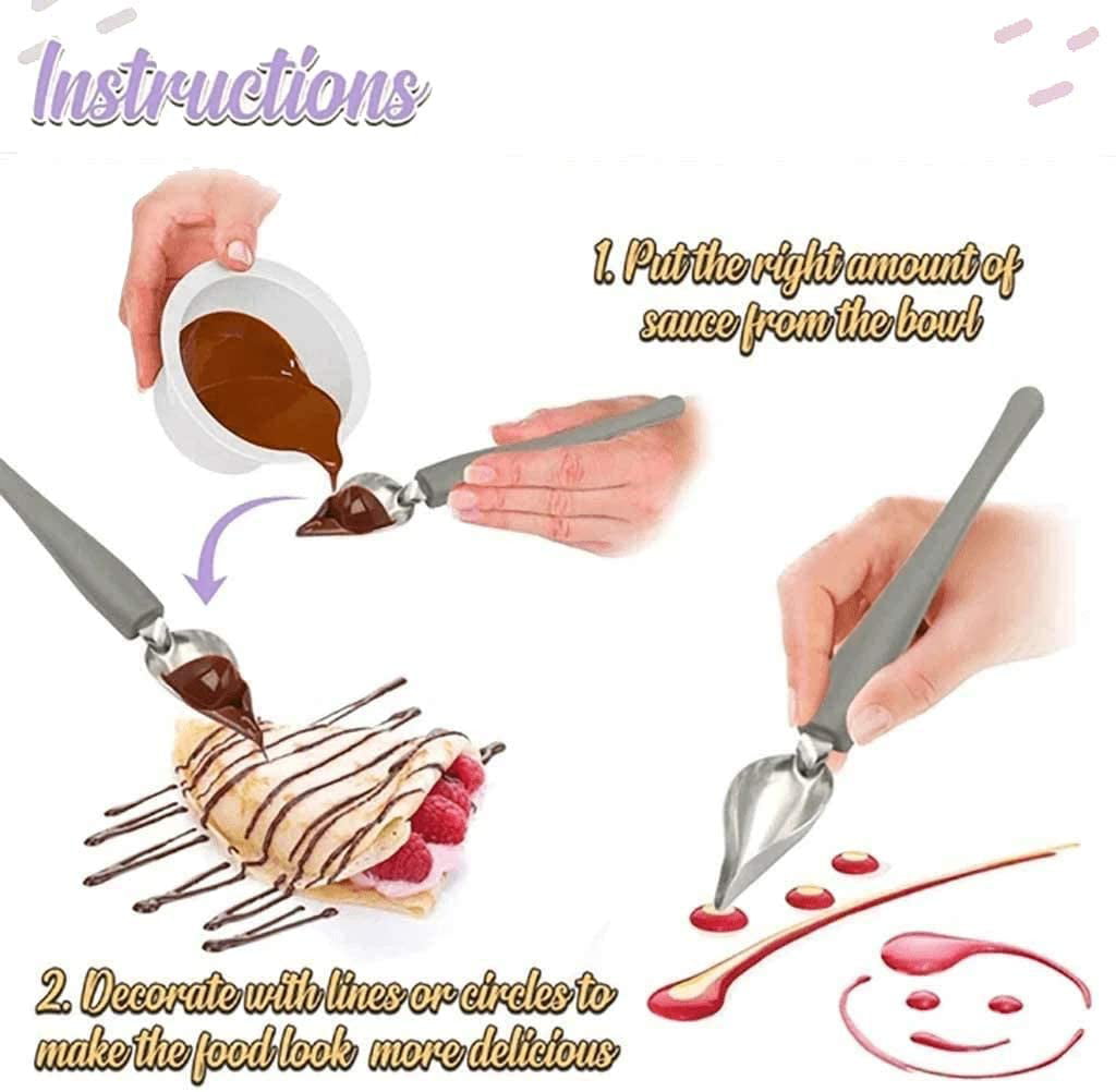 Luxshiny Saucier Drizzle Spoons Stainless Steel Drawing Decorating Spoon Chef Culinary Drawing Spoons for Plates Cake Dessert Steak Decorative Plates