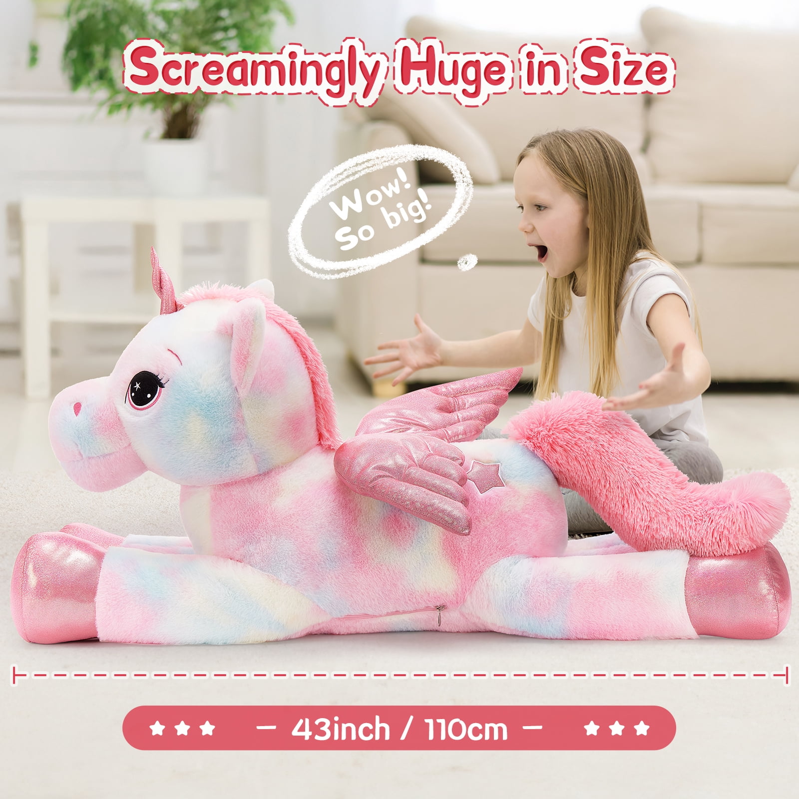 MorisMos 43'' Giant Unicorn Stuffed Animal Soft Unicorn Plush Toy with Wings