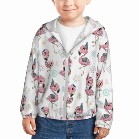 

Goofa Flamingos Tribal Printed Kids Zip-Up Hoodie Girls Boys UPF50+ Sun Protection Jacket Hooded Cooling Shirt-18 Months