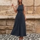 thumbnail image 4 of Vestido de Camiseta Negra para las Mujeres Casual Sólido Cuello Redondo sin Mangas Elegante Suelto Vestido Largo para Cualquier Ocasión, 4 of 5