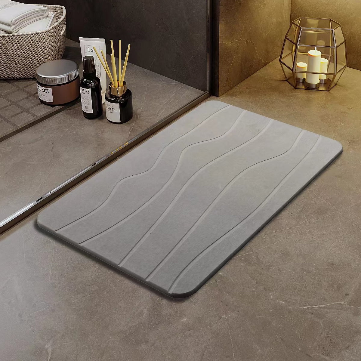 Stone Bath Mat - Diatomaceous Earth Bath Mat - Light grey