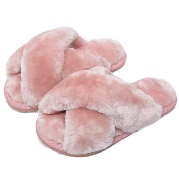 Drecage Kids Fluffy Slippers for Girls Open Toe Warm Fuzzy Slippers Bedroom House Shoes