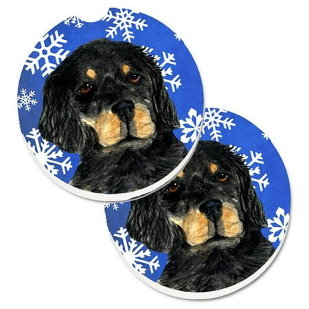 

Gordon Setter Winter Snowflakes Holiday Set of 2 Cup Holder Car Coaster