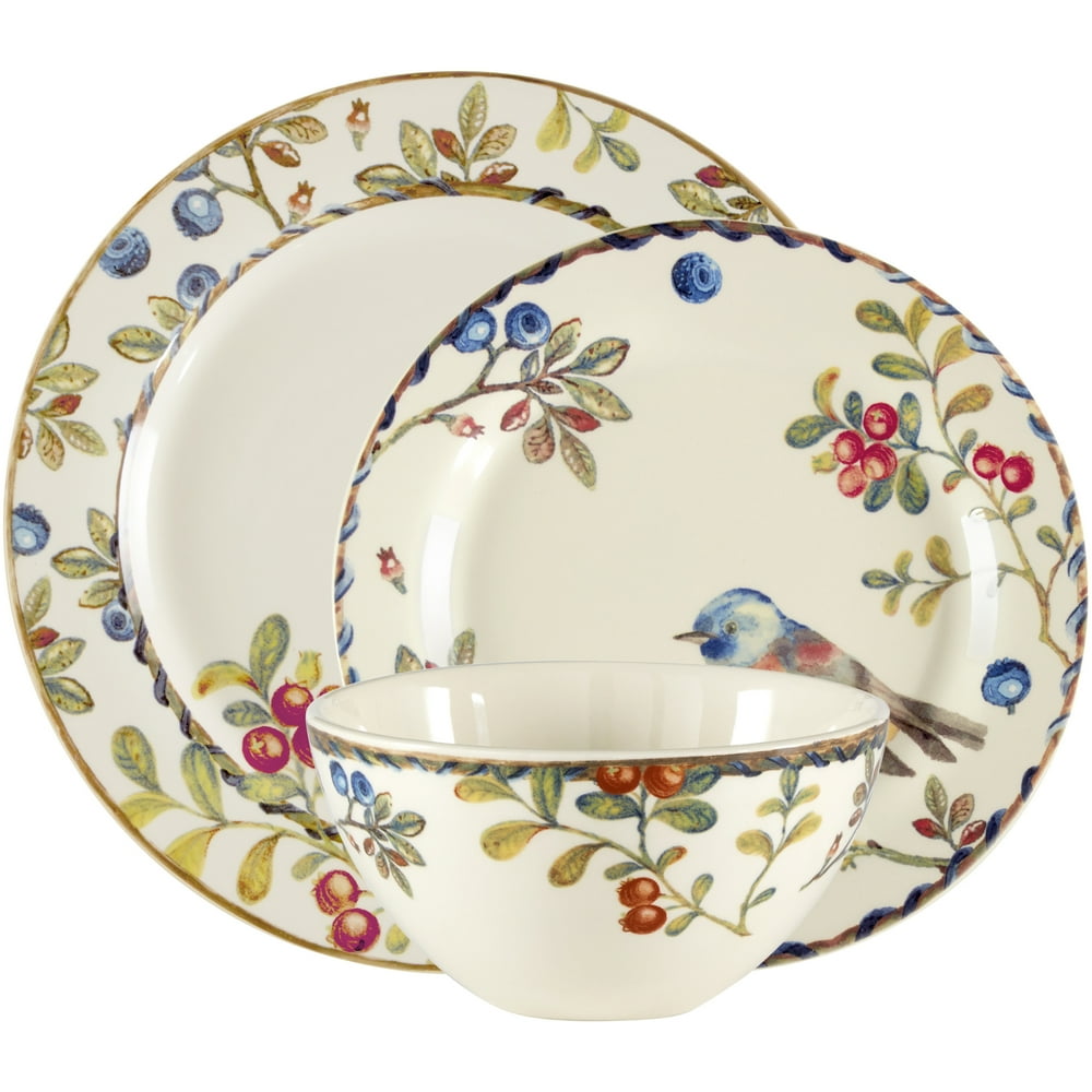 Mainstays Berry 12Piece Round Stoneware Dinnerware Set, Multicolor