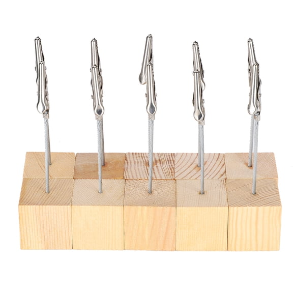 10 piezas de pinzas para notas, base de madera, pinza de cocodrilo, soporte para fotos, números, tarjetas de mesa, soporte para notas