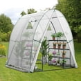 thumbnail image 4 of SOPTY 6x6x6.6 FT Greenhouse, Outdoor Wall-in Tunnel Greenhouse with Ground Stakes, Rope, 2 Zippered Doors, 2 Roll-up Windows, Weatherproof PE Cover, Hot House, Portable Grow Tent-White, 4 of 18