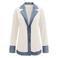 thumbnail image 6 of BODOAO Women's Denim Patchwork Shirt Jacket, Collared Button Down Long Sleeve Shacket, Loose Casual Jean Coat for Fall Winter Layering, Travel and Daily Wear White 3XL, 6 of 6