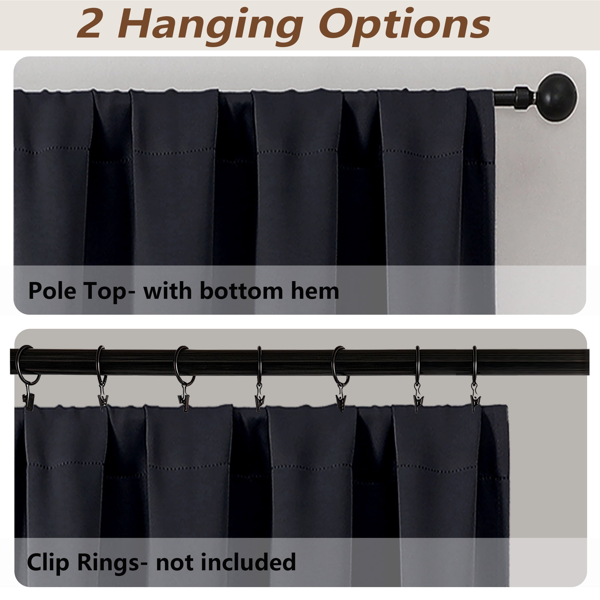 MKHILL Aether Black Blackout Curtains Set of 2, 45 Inch Long Short Room Darkening Window Drapes for Kitchen Laundry Bathroom Small Window, Each 40"W x 45"L, Black