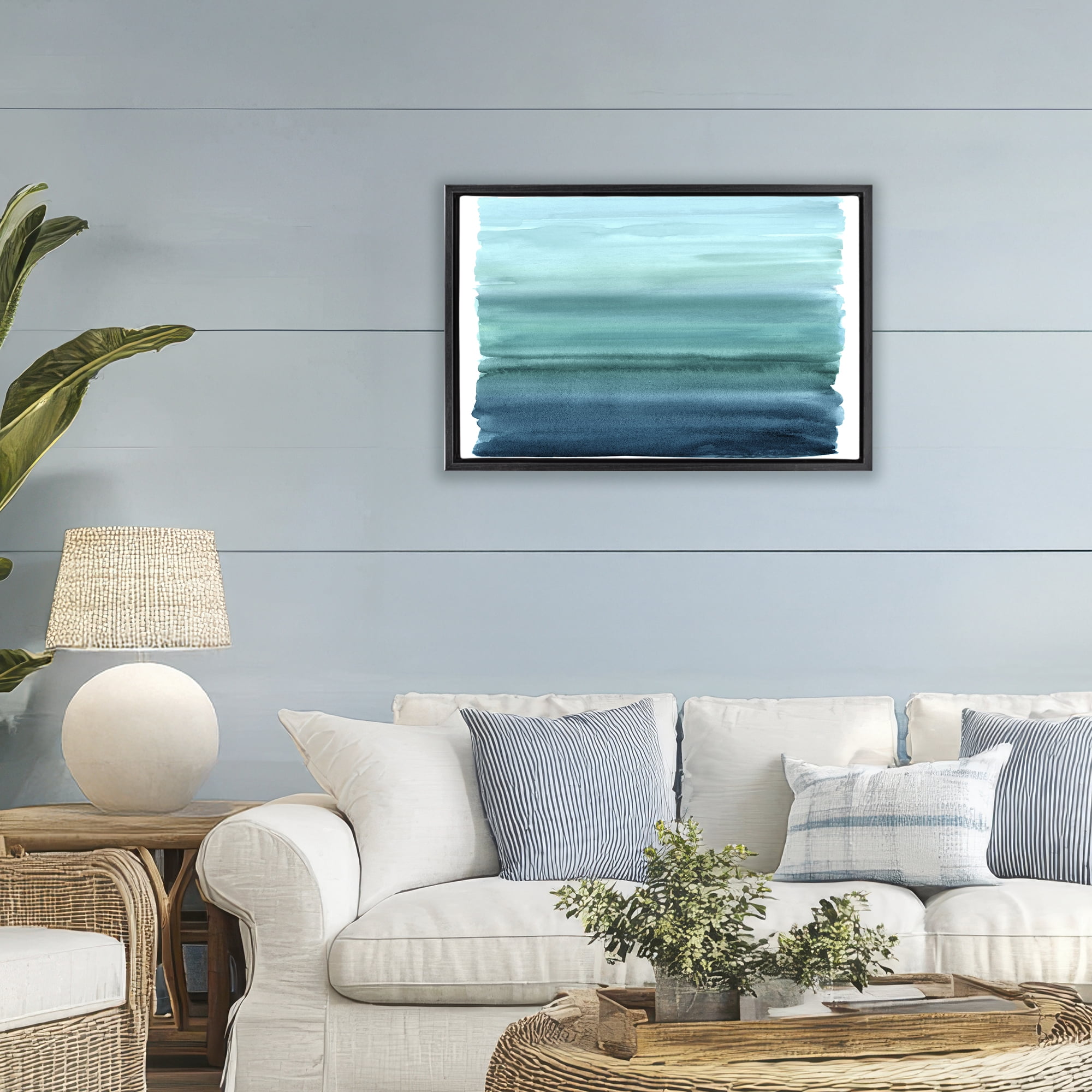 Stupell Industries Ombre Teal Gradient Black Framed Floater Canvas Wall Art, design by Allie Corbin