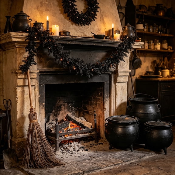 Honeplcked 5.9FT Black Halloween Norfolk Pine Garland, Gothic Realistic Faux Garland for Mantle, Artificial Hanging Vine for Door Fireplace Table Stairs Holiday Home Party Decoration