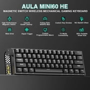 Aula MINI60 HE Gaming Keyboard 60%,Hall Effect Rapid Trigger Keyboard,8000Hz Polling,Tri-Mode(BT5.0/2.4GHz/USB-C),Hot Swappable Compact Mechanical Keyboard for Gamer(Black)