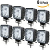 "Phenas 8Pcs 4"" 27W Square Flood LED Work Light Waterproof rate IP67 Super Bright Driving Light for ATV Jeep Wrangler 4x4 Rv Trailer Fishing Boat Tractor Truck, 2 Years Warranty"