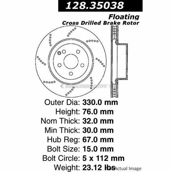 Centric 128.35038 Centric Premium OE Style Cross-Drilled Disc Brake Rotors Fits select: 2000-2002 MERCEDES-BENZ S, 2000-2003 MERCEDES-BENZ CL