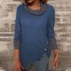 thumbnail image 4 of Suéter de cuello alto para mujer, blusa de poliéster con cuello alto, informal, de punto, con empalme en contraste, para otoño, 4 of 8