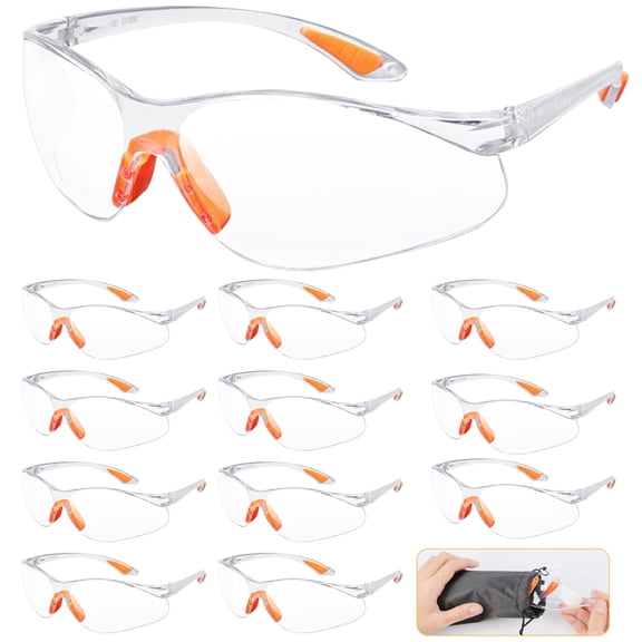 Neasyth Clear Safety Glasses, ANSI Z87.1 Scratch & Impact Resistant, Wrap Around Eyewear w/ Anti-slip Temples & Nose Pad, 12 pack with Storage Bag