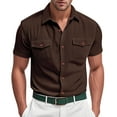 thumbnail image 1 of pstuiky camisetas para hombre, Camisa informal de verano para hombre, de color liso, con botones, bolsillo y manga corta con solapa ropa de hombre m, 1 of 8