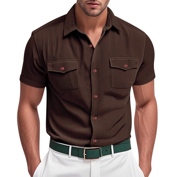Goodtrade8 Summer T-Shirts for Men Short Sleeve Collared Button Plain Pocket Fashion Outfits Crew Neck Mens Shirts Button up
