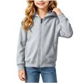 thumbnail image 5 of Ohufall Hooded Sweatshirt Jacket for Girls Boys Zipper Long Sleeve Top with Pocket Versatile Solid Color Casual Sweatshirts 1-11T, 5 of 6