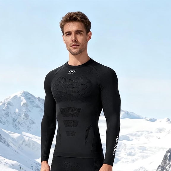 Yusimy Men's Quick-Dry Compression Base Layer Long Sleeve Crew Neck Top for Winter Skiing Cycling Hiking Sports Warm Style