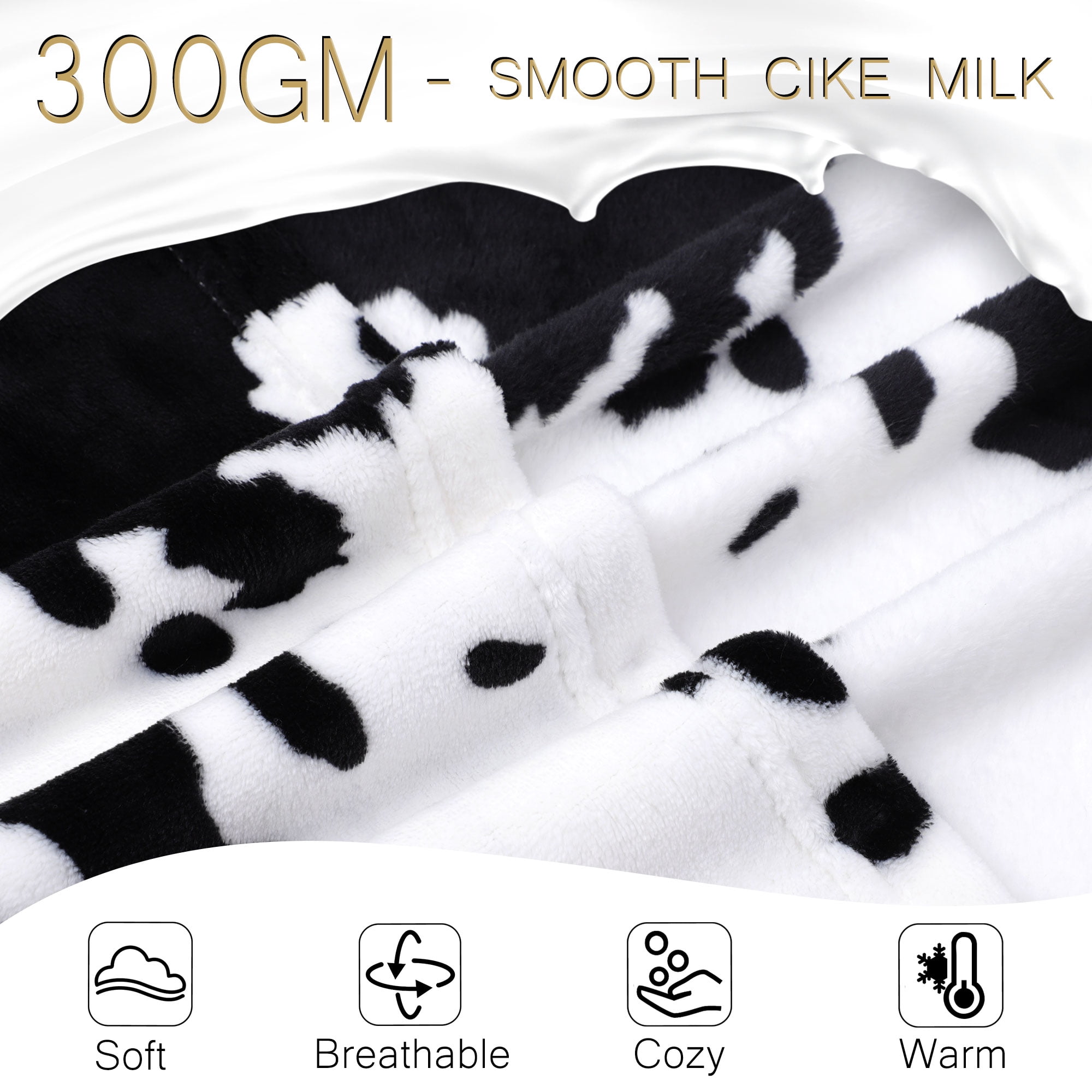 PiccoCasa Cow Printed Soft 300GSM Flannel Throw Blanket Sofa Bed Black 39" x 51"