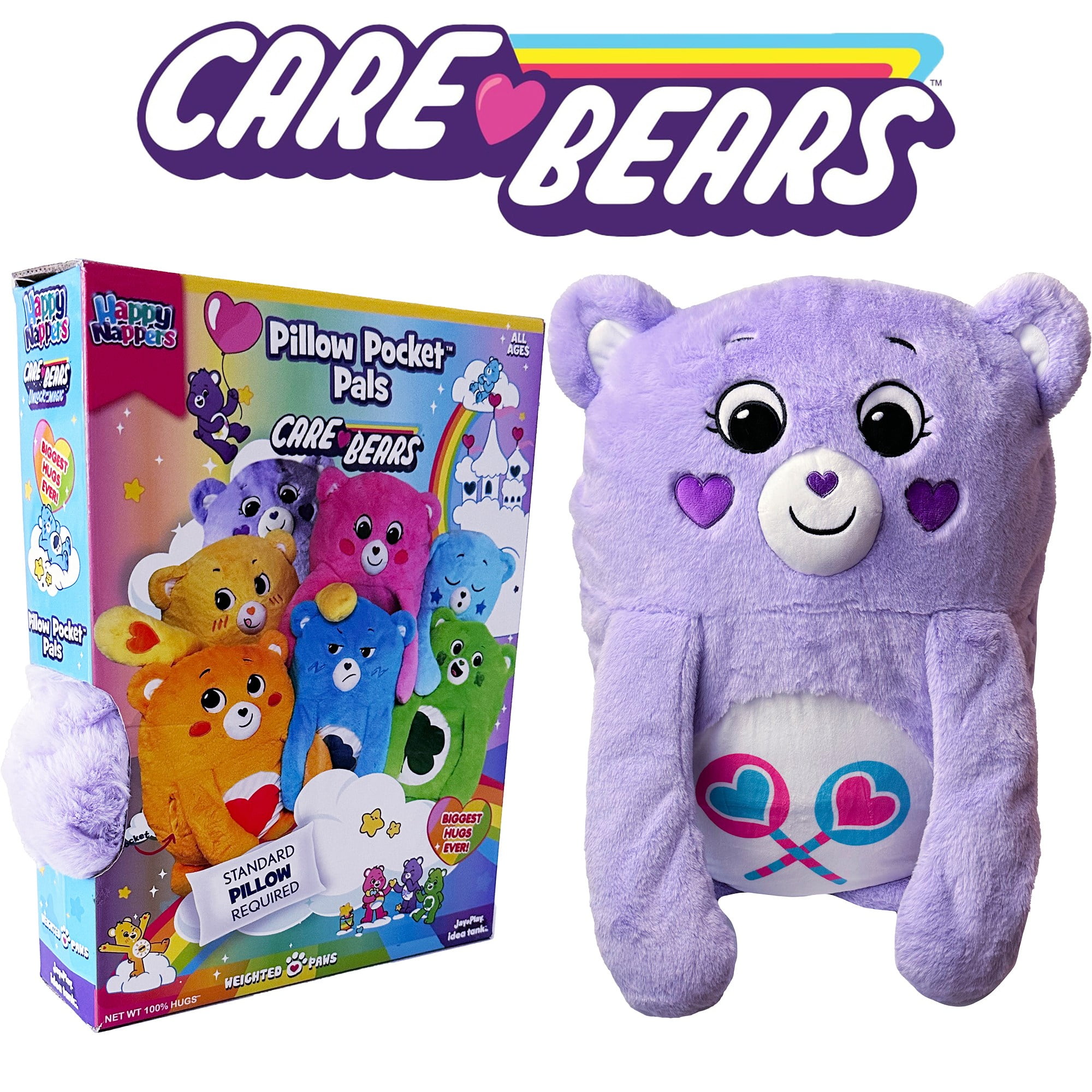 Happy Nappers: Care Bears Pillow Pocket Pal - Share Bear - Plush Character Pillow Case, Animal Cover w/ Weighted Paws, Soft Huggable Companion, Kids