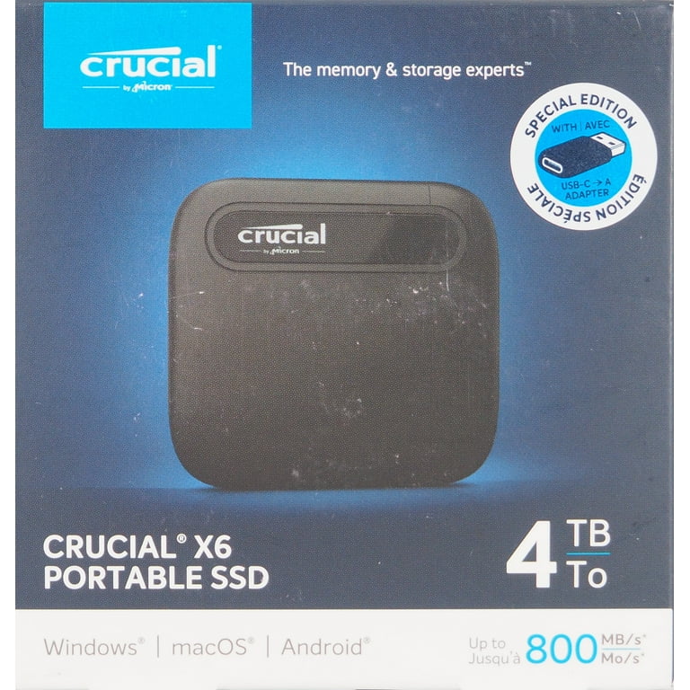 Disque portable SSD CRUCIAL X6 4To 800MB/S USB-C - Coop Zone