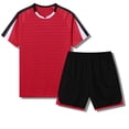 thumbnail image 4 of Odeerbi Conjunto de Entrenamiento de Fútbol Seco Rápido Para Chicos Y Niñas Malla Color Bloque Pantalones Cortos de Camiseta Conjuntos Atléticos Respirables Para 5-15 Años, 4 of 8