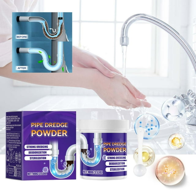 Danhjin Cleaning Tools Sewer Unclogging Powder Household Kitchen and Bathroom Drains Blockage Prevention Unclogging Deodorization Pipe Cleaning Powder 100g