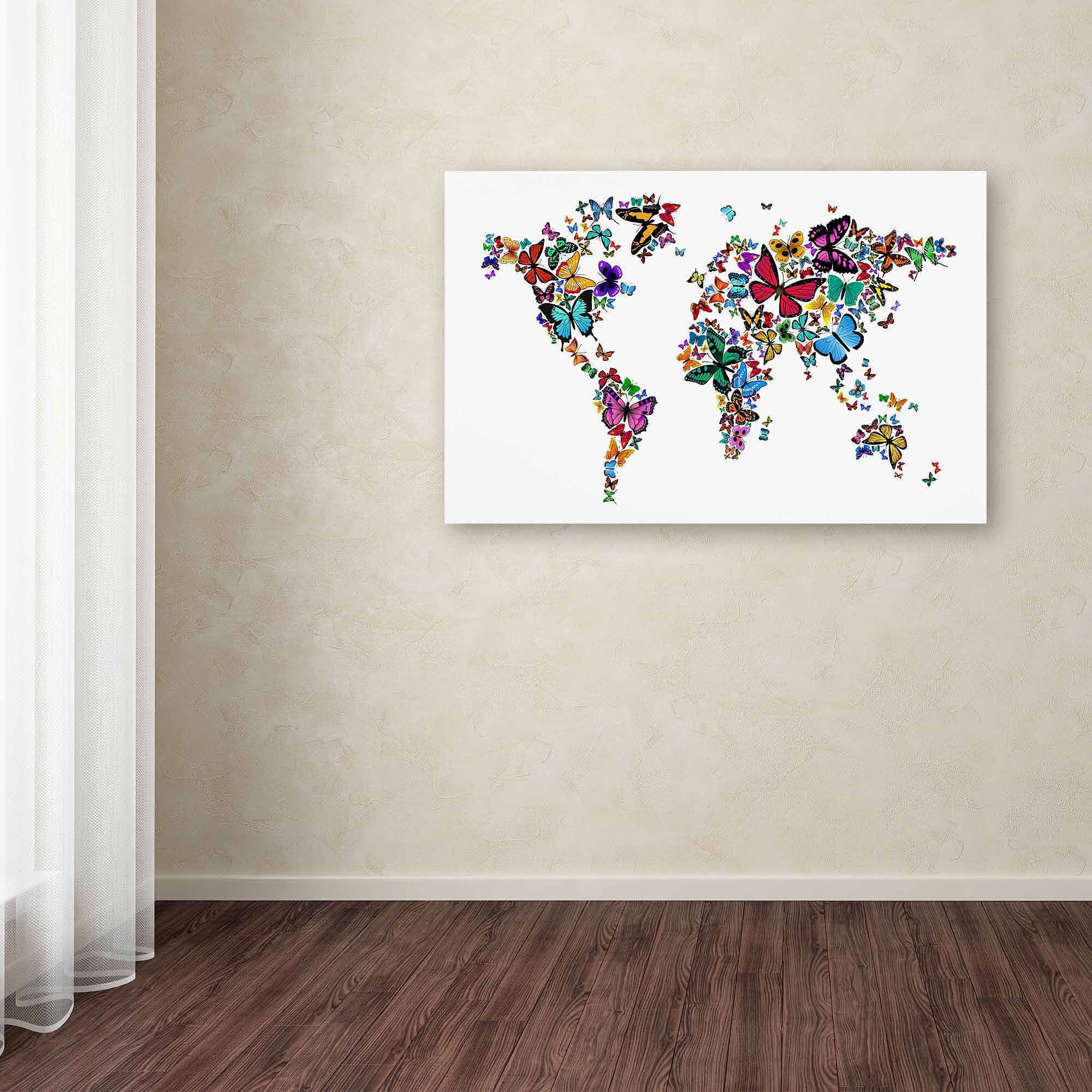 Trademark Fine Art "Butterflies Map of the World" Canvas Art by Michael Tompsett
