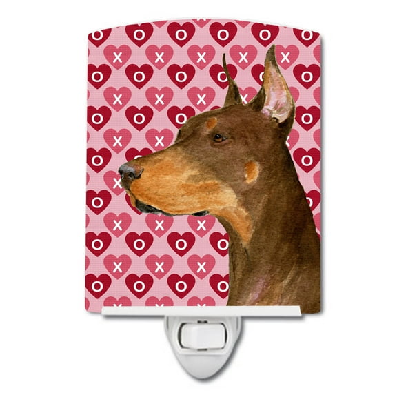Caroline's Treasures SS4468CNL Doberman Hearts Love and Valentine's Day Portrait Ceramic Night Light, 6x4x3", multicolor