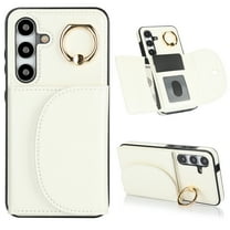 Allytechgroup Phone Case for Samsung Galaxy S24, PU Leather Galaxy S24 Cover with Card Holder, Rotating Ring Stand PU Leather Shockproof Anti-Scratch Wallet Case for Women Men,White