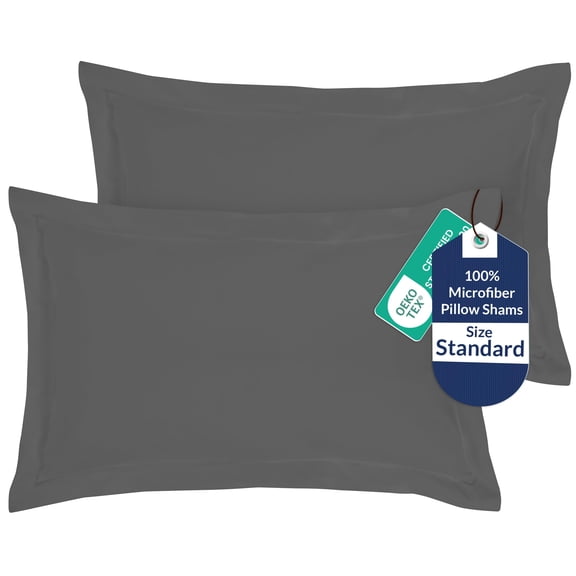 Royale Linens Pillow Shams 2 Pack Standard Size 20x26 Inch Brushed 1800 Microfiber Bed Pillow Shams, Wrinkle Resistant Super Soft and Cozy Back Overlap Closure Oxford Pillowcase (Standard, Grey)