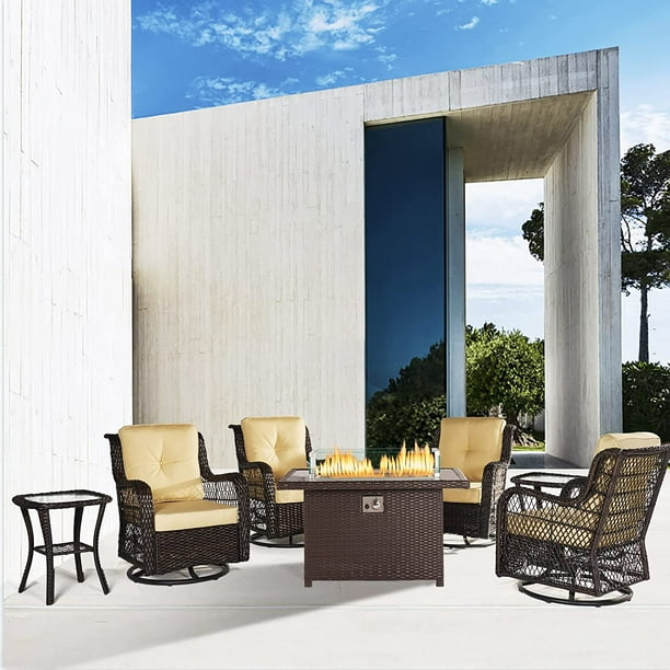 Sonegra Outdoor Swivel Rocker Patio Chairs with Matching Side Table and