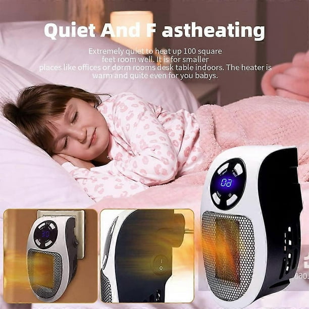 Handy Heater with Remote Socket Heater with 2 Adjustable Speed and Timer Portable Plug-in Electric Heater, White